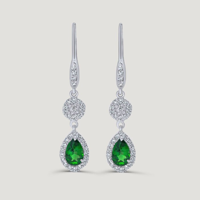 Tsavorite Halo Drop Earring